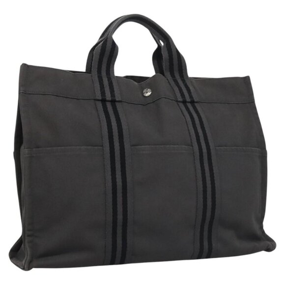 HERMES Fourre Tout MM Hand Bag Canvas Gray Auth ti2729 - Picture 1 of 16